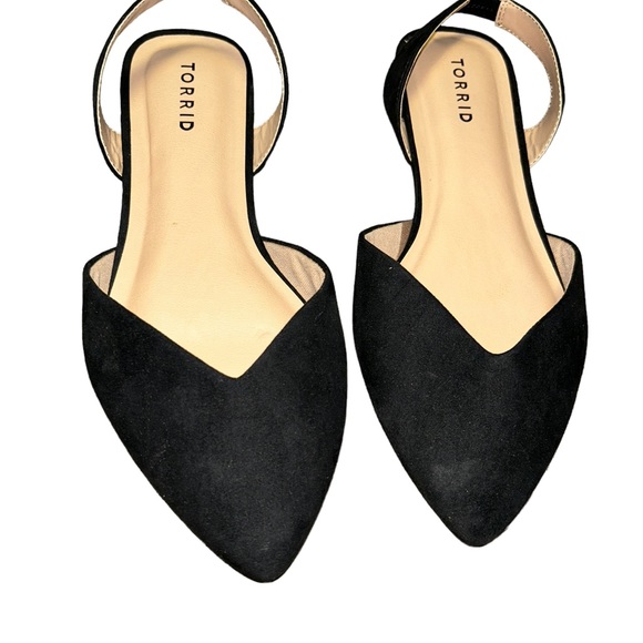 Torrid black V-Cut Slingback Flats size 8.5 wide width faux suede - Picture 2 of 5